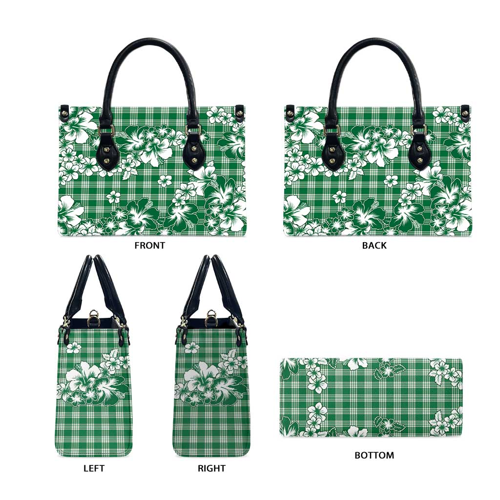 Hibiscus Pakala Emerald Green Leather Bag Tropical Floral Stylized - Polynesian Pride