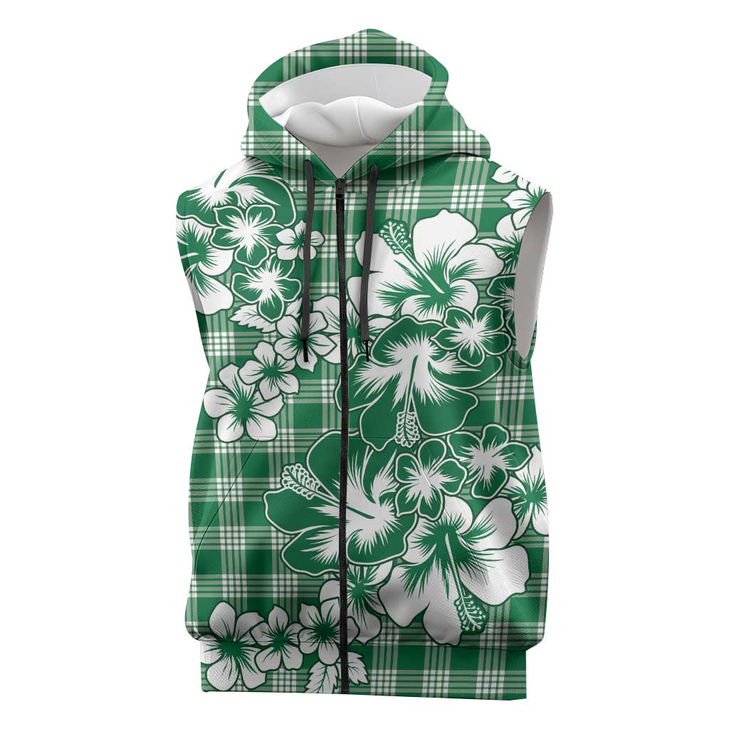 Hibiscus Pakala Emerald Green Sleeveless Zip Hoodie Tropical Floral Stylized - Polynesian Pride