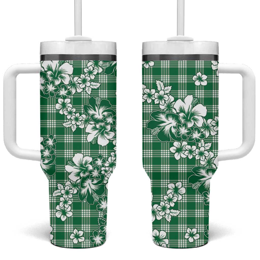 Hibiscus Pakala Emerald Green Tumbler With Handle Tropical Floral Stylized - Polynesian Pride