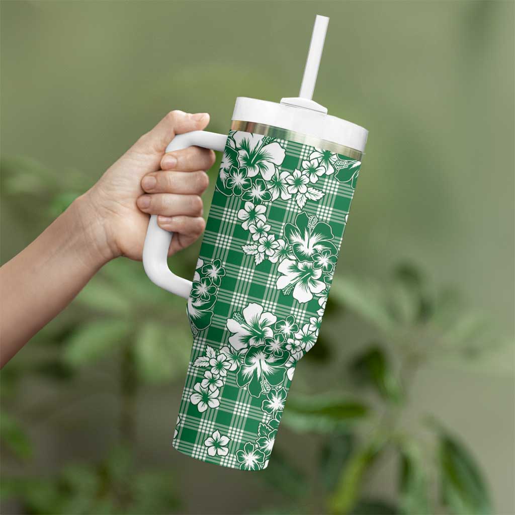 Hibiscus Pakala Emerald Green Tumbler With Handle Tropical Floral Stylized - Polynesian Pride