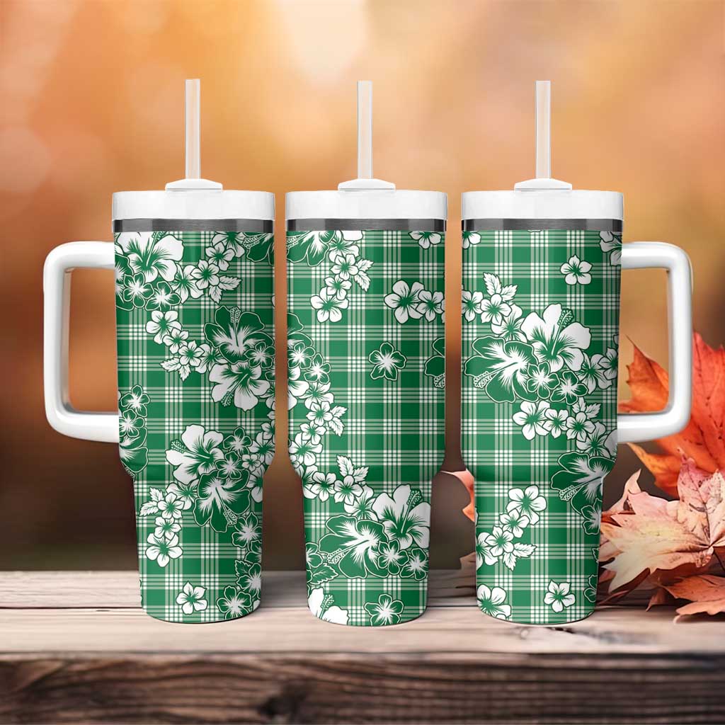 Hibiscus Pakala Emerald Green Tumbler With Handle Tropical Floral Stylized - Polynesian Pride