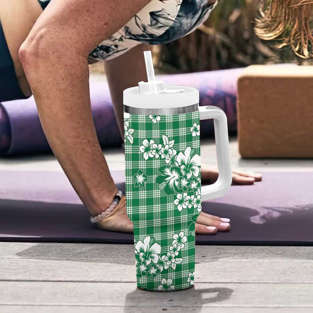 Hibiscus Pakala Emerald Green Tumbler With Handle Tropical Floral Stylized - Polynesian Pride