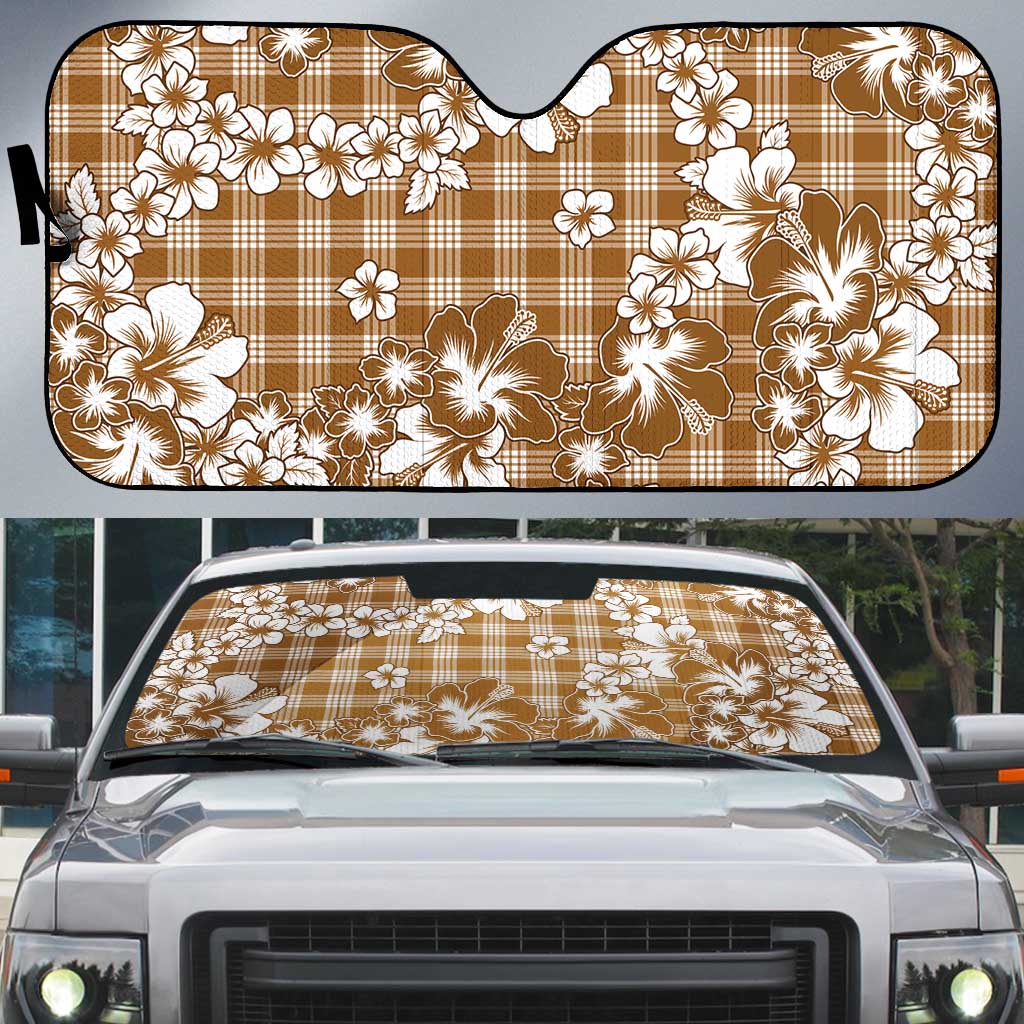 Hibiscus Pakala Bronze Brown Auto Sun Shade Tropical Floral Stylized LT01 Brown - Polynesian Pride