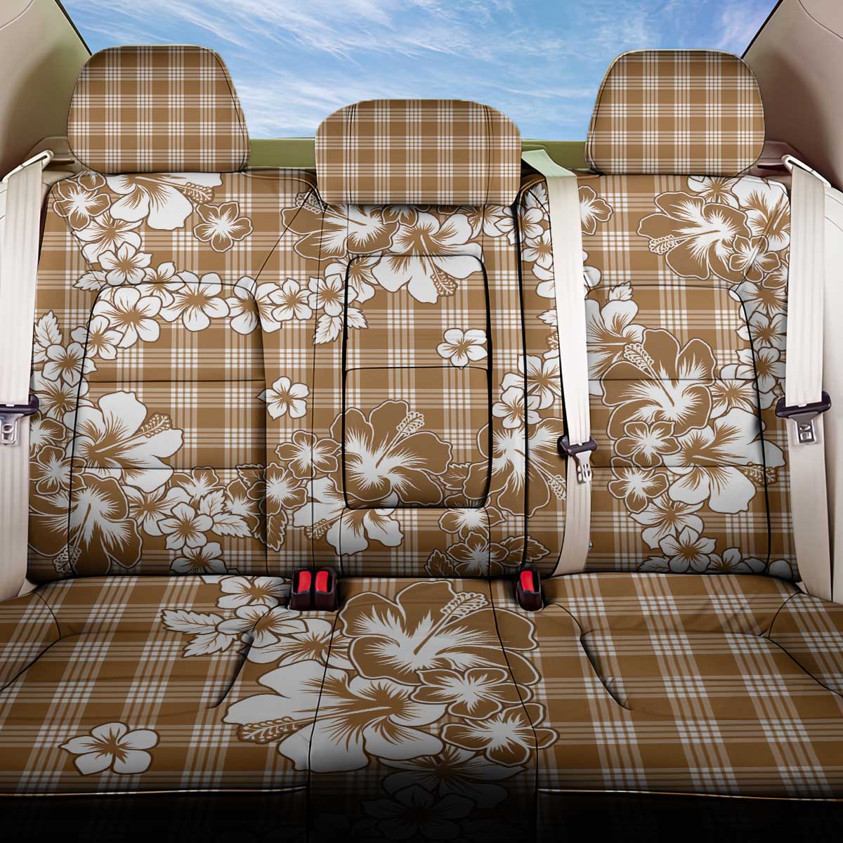 Hibiscus Pakala Bronze Brown Back Car Seat Cover Tropical Floral Stylized LT01 One Size Brown - Polynesian Pride