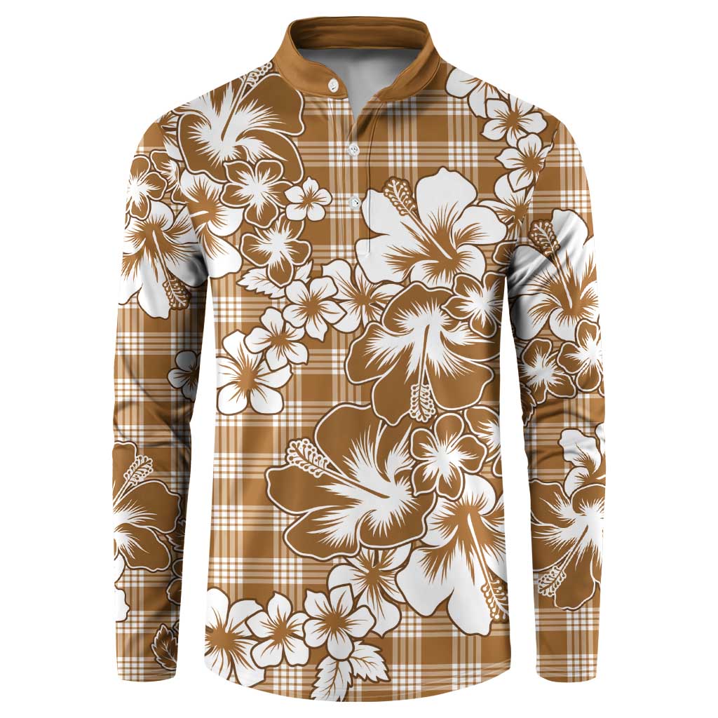 Hibiscus Pakala Bronze Brown Button Sweatshirt Tropical Floral Stylized LT01 Brown - Polynesian Pride