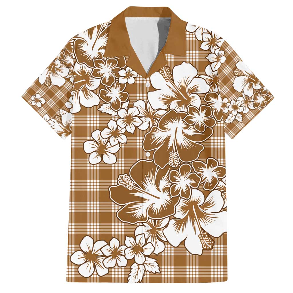 Hibiscus Pakala Bronze Brown Family Matching Long Sleeve Bodycon Dress and Hawaiian Shirt Tropical Floral Stylized LT01 Dad's Shirt - Short Sleeve Brown - Polynesian Pride
