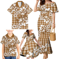 Hibiscus Pakala Bronze Brown Family Matching Mermaid Dress and Hawaiian Shirt Tropical Floral Stylized LT01 - Polynesian Pride