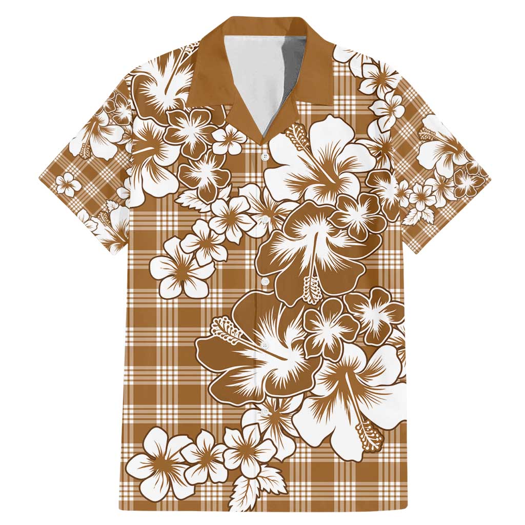 Hibiscus Pakala Bronze Brown Family Matching Mermaid Dress and Hawaiian Shirt Tropical Floral Stylized LT01 Dad's Shirt - Short Sleeve Brown - Polynesian Pride