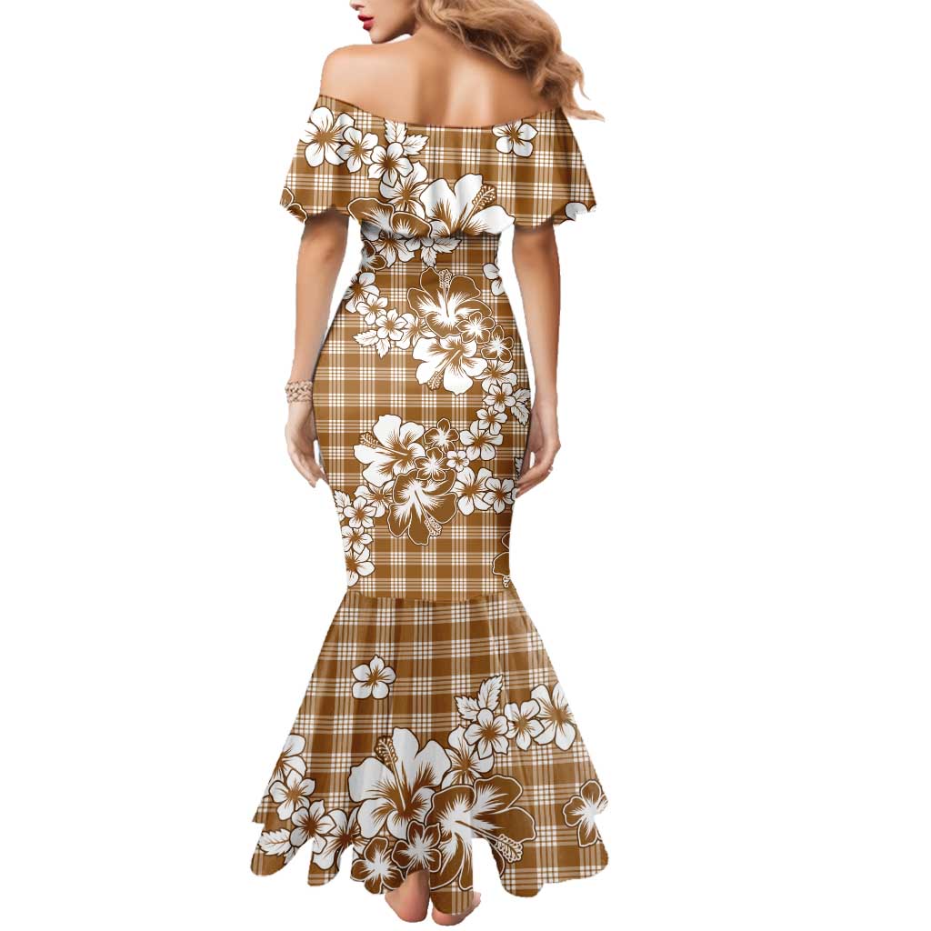 Hibiscus Pakala Bronze Brown Family Matching Mermaid Dress and Hawaiian Shirt Tropical Floral Stylized LT01 - Polynesian Pride