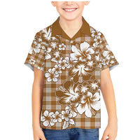 Hibiscus Pakala Bronze Brown Family Matching Mermaid Dress and Hawaiian Shirt Tropical Floral Stylized LT01 Son's Shirt Brown - Polynesian Pride
