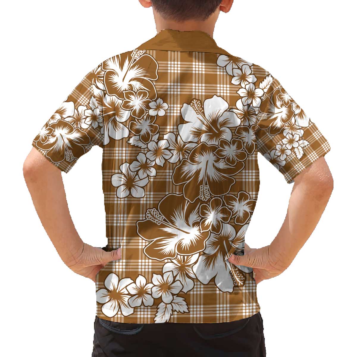 Hibiscus Pakala Bronze Brown Family Matching Off The Shoulder Long Sleeve Dress and Hawaiian Shirt Tropical Floral Stylized LT01 - Polynesian Pride