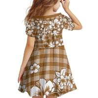 Hibiscus Pakala Bronze Brown Family Matching Off The Shoulder Long Sleeve Dress and Hawaiian Shirt Tropical Floral Stylized LT01 - Polynesian Pride