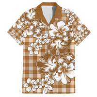 Hibiscus Pakala Bronze Brown Family Matching Off Shoulder Maxi Dress and Hawaiian Shirt Tropical Floral Stylized - Polynesian Pride