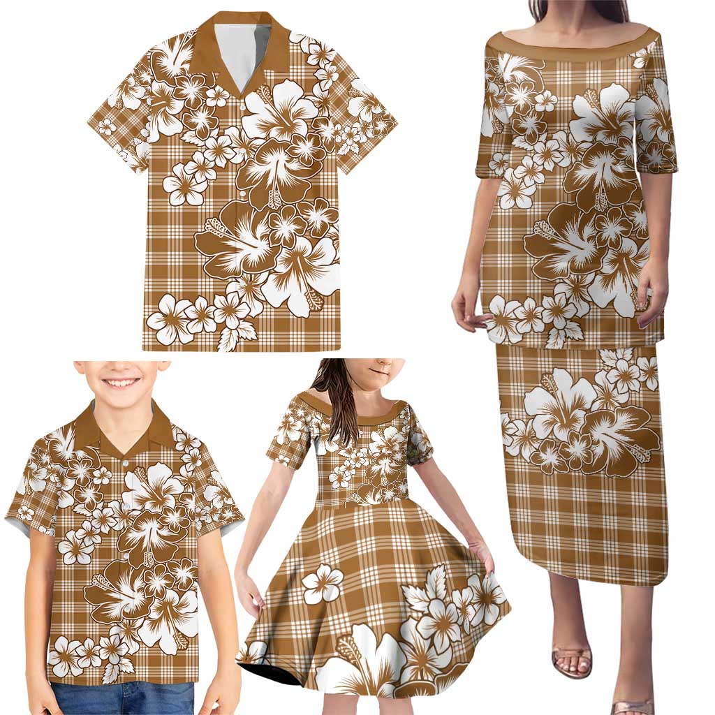 Hibiscus Pakala Bronze Brown Family Matching Puletasi and Hawaiian Shirt Tropical Floral Stylized LT01 - Polynesian Pride