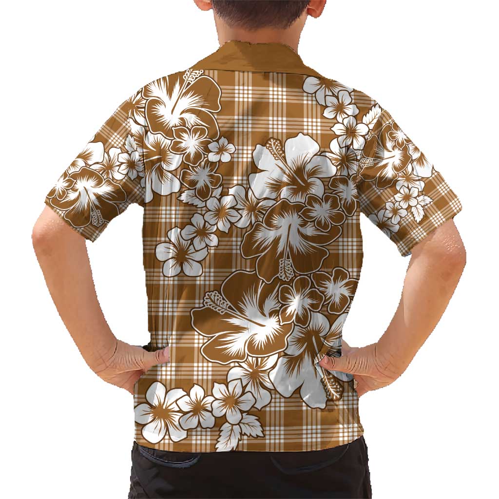 Hibiscus Pakala Bronze Brown Family Matching Short Sleeve Bodycon Dress and Hawaiian Shirt Tropical Floral Stylized LT01 - Polynesian Pride