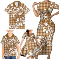 Hibiscus Pakala Bronze Brown Family Matching Short Sleeve Bodycon Dress and Hawaiian Shirt Tropical Floral Stylized LT01 - Polynesian Pride
