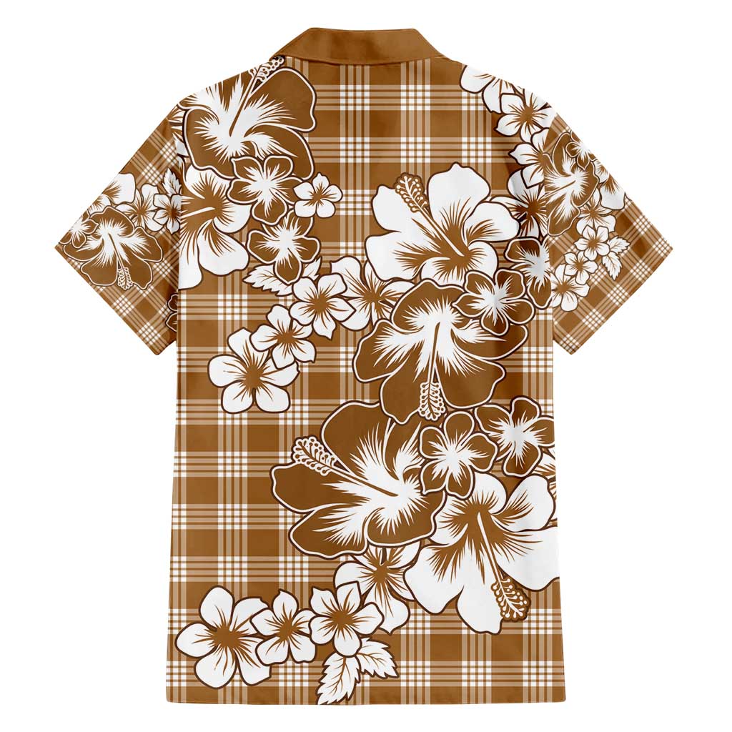 Hibiscus Pakala Bronze Brown Family Matching Short Sleeve Bodycon Dress and Hawaiian Shirt Tropical Floral Stylized LT01 - Polynesian Pride