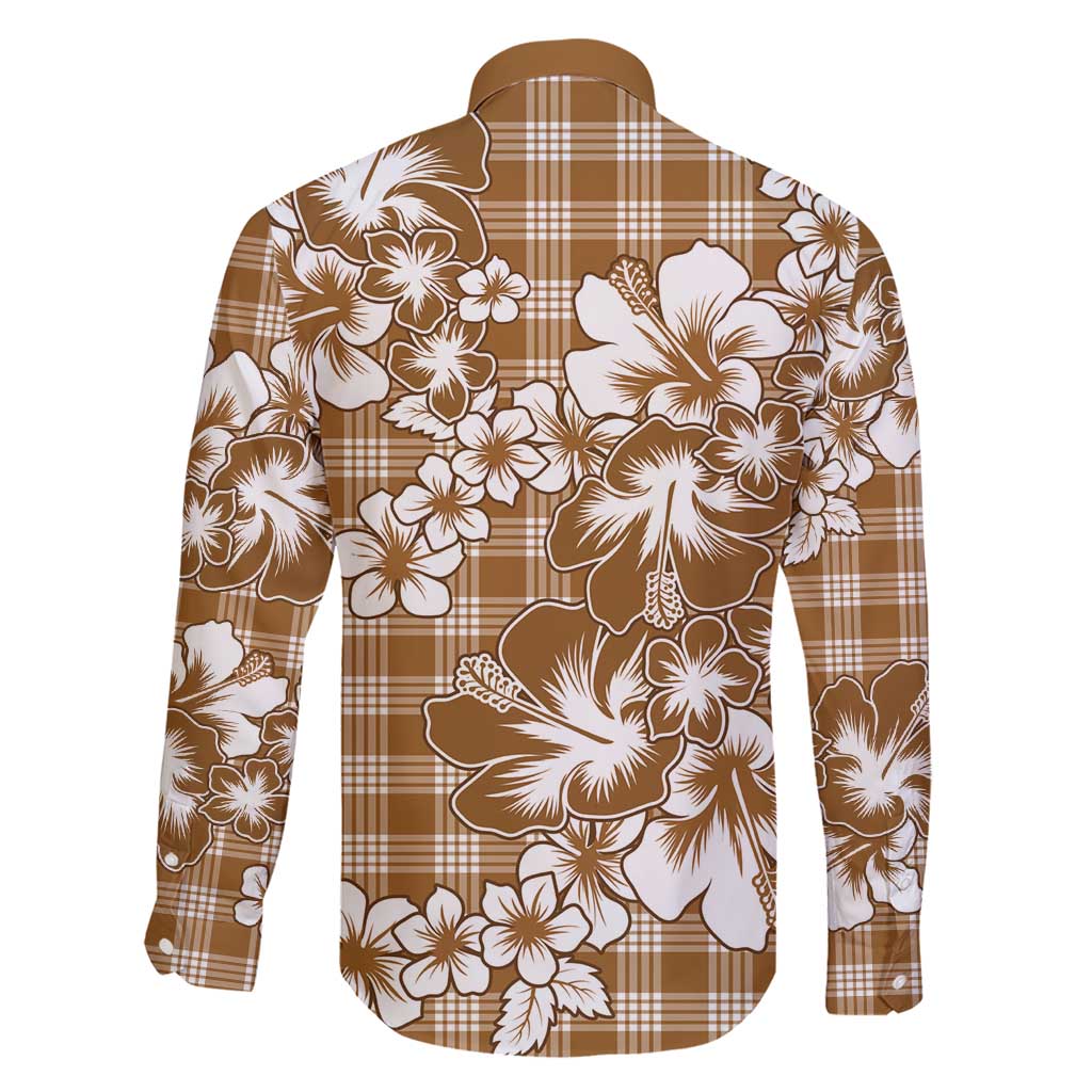 Hibiscus Pakala Bronze Brown Family Matching Short Sleeve Bodycon Dress and Hawaiian Shirt Tropical Floral Stylized LT01 - Polynesian Pride