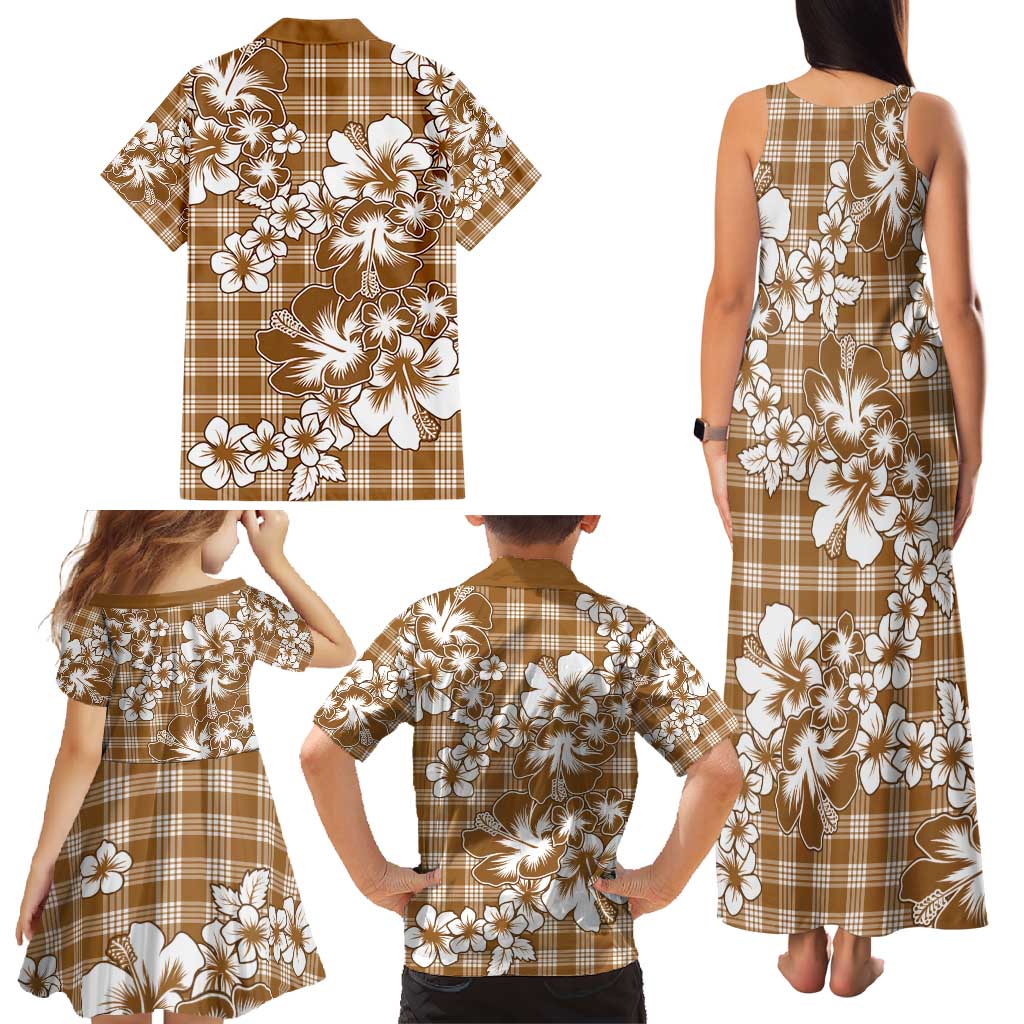 Hibiscus Pakala Bronze Brown Family Matching Tank Maxi Dress and Hawaiian Shirt Tropical Floral Stylized LT01 - Polynesian Pride