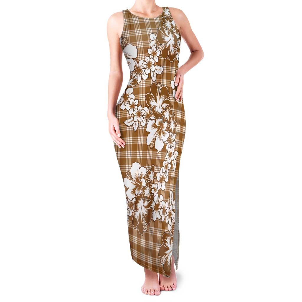 Hibiscus Pakala Bronze Brown Family Matching Tank Maxi Dress and Hawaiian Shirt Tropical Floral Stylized LT01 Mom's Dress Brown - Polynesian Pride