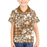 Hibiscus Pakala Bronze Brown Family Matching Tank Maxi Dress and Hawaiian Shirt Tropical Floral Stylized LT01 Son's Shirt Brown - Polynesian Pride