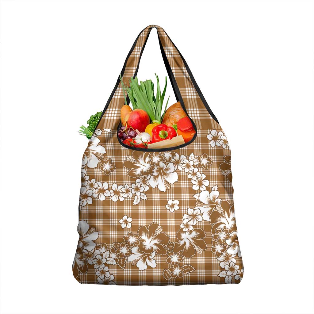 Hibiscus Pakala Bronze Brown Grocery Bag Tropical Floral Stylized LT01 1-pack One Size Brown - Polynesian Pride