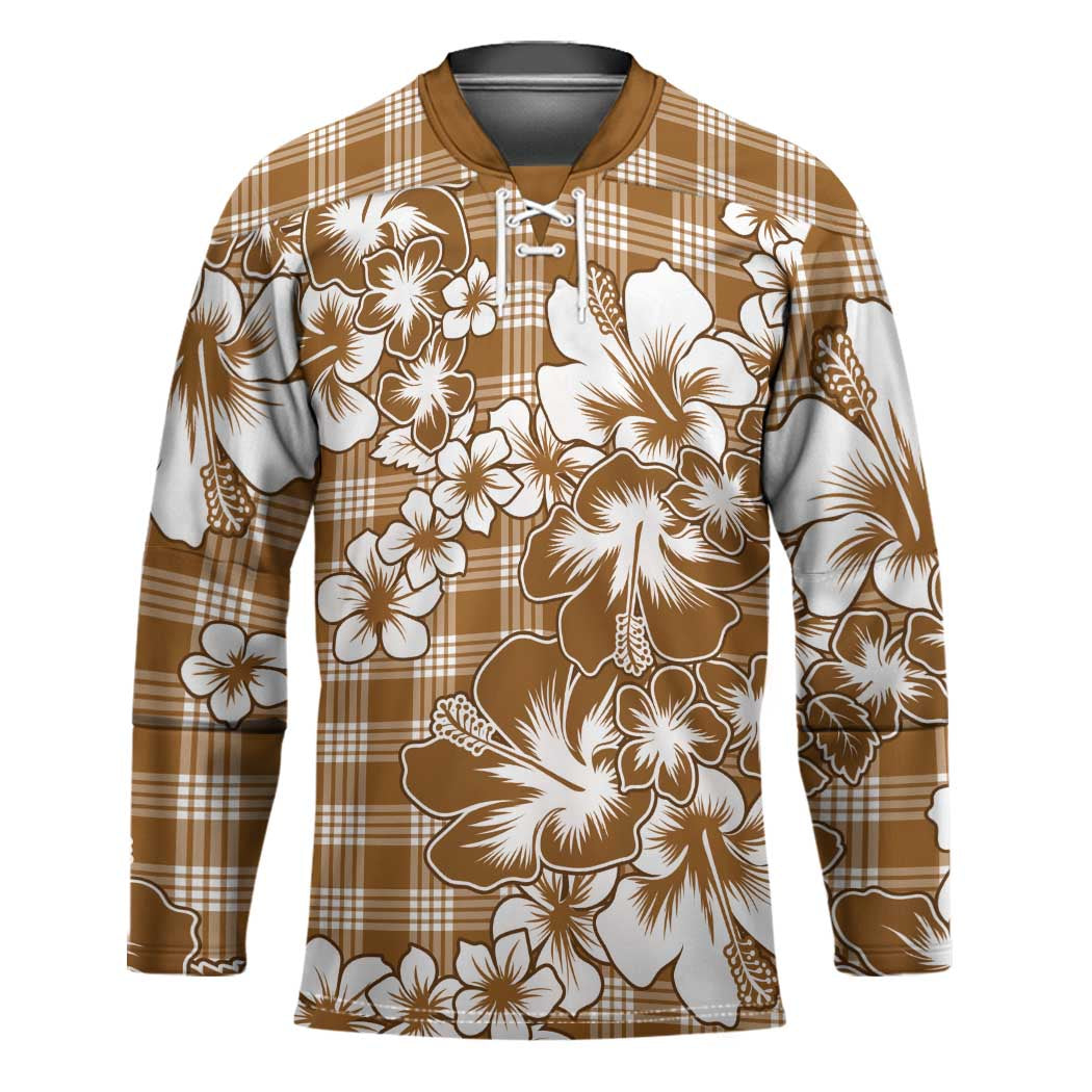 Hibiscus Pakala Bronze Brown Hockey Jersey Tropical Floral Stylized - Polynesian Pride