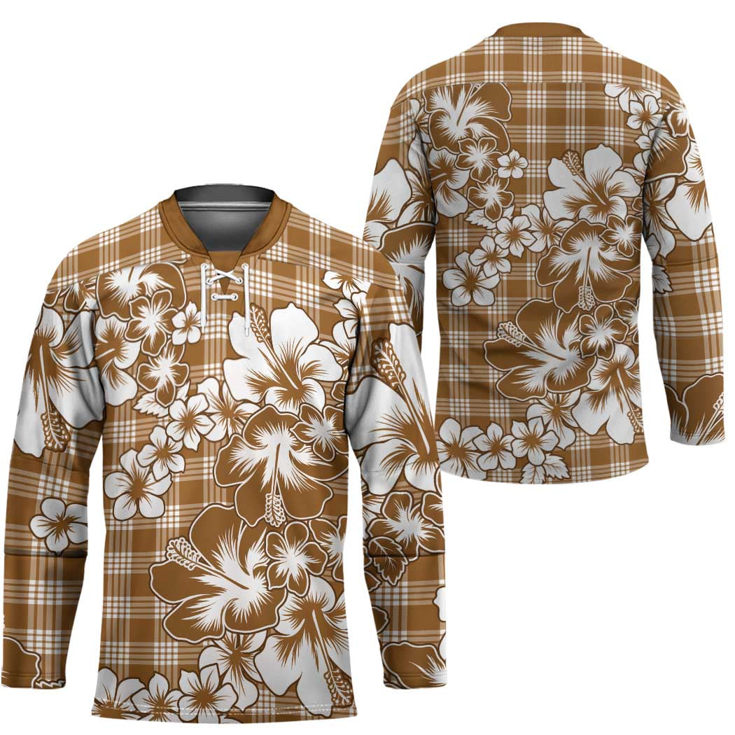 Hibiscus Pakala Bronze Brown Hockey Jersey Tropical Floral Stylized LT01 - Polynesian Pride