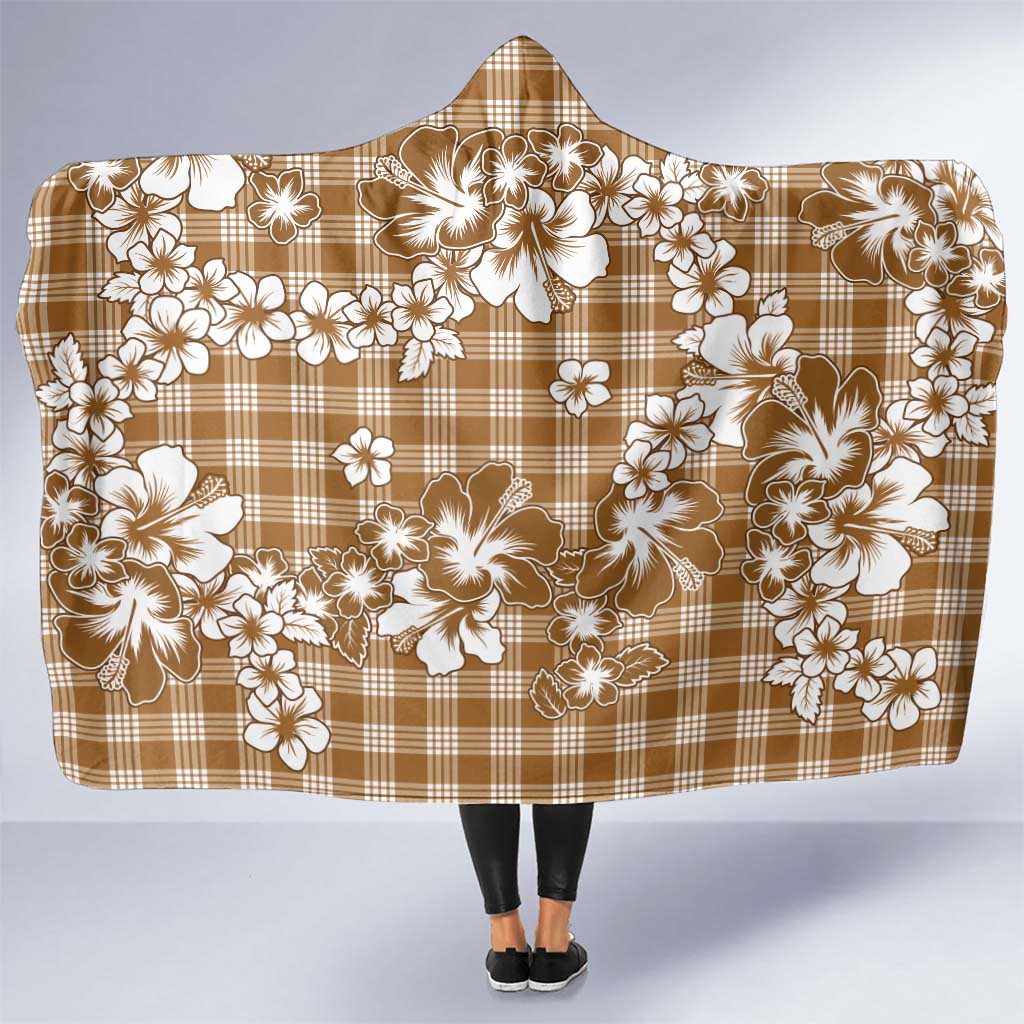 Hibiscus Pakala Bronze Brown Hooded Blanket Tropical Floral Stylized LT01 One Size Brown - Polynesian Pride