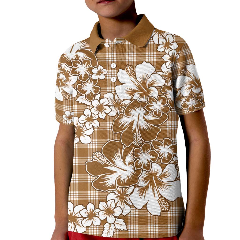 Hibiscus Pakala Bronze Brown Kid Polo Shirt Tropical Floral Stylized LT01 Kid Brown - Polynesian Pride