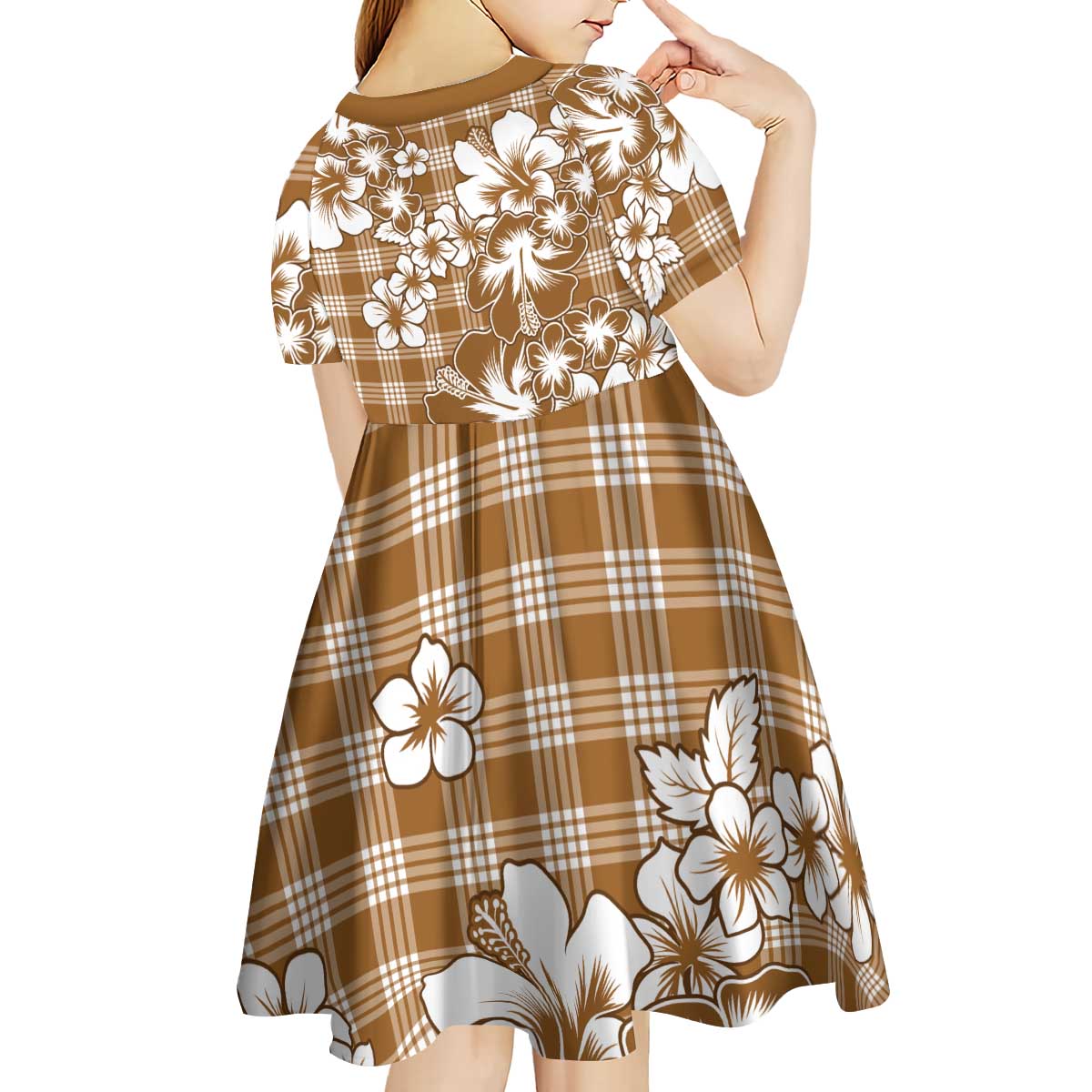 Hibiscus Pakala Bronze Brown Kid Short Sleeve Dress Tropical Floral Stylized - Polynesian Pride