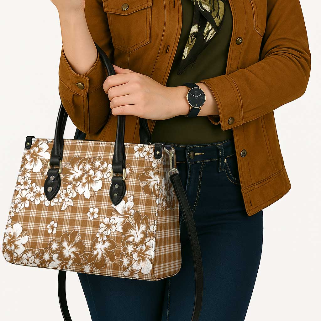 Hibiscus Pakala Bronze Brown Leather Bag Tropical Floral Stylized - Polynesian Pride