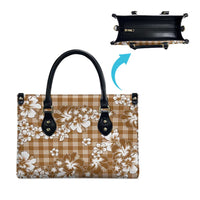 Hibiscus Pakala Bronze Brown Leather Bag Tropical Floral Stylized - Polynesian Pride