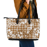 Hibiscus Pakala Bronze Brown Leather Tote Bag Tropical Floral Stylized - Polynesian Pride