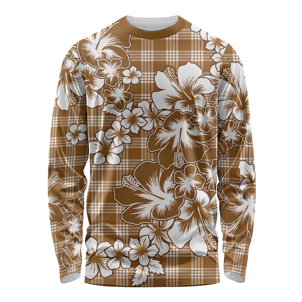 Hibiscus Pakala Bronze Brown Long Sleeve Shirt Tropical Floral Stylized LT01 Unisex Brown - Polynesian Pride