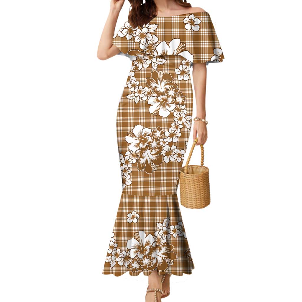Hibiscus Pakala Bronze Brown Mermaid Dress Tropical Floral Stylized - Polynesian Pride