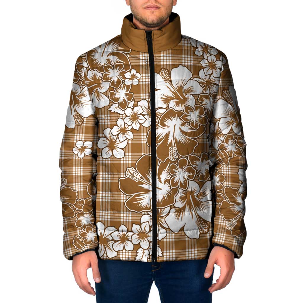 Hibiscus Pakala Bronze Brown Padded Jacket Tropical Floral Stylized LT01 Men Brown - Polynesian Pride