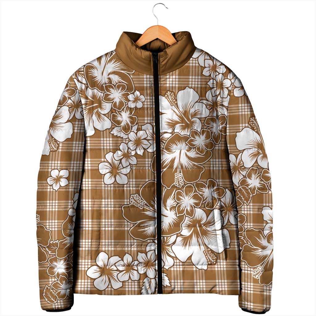 Hibiscus Pakala Bronze Brown Padded Jacket Tropical Floral Stylized LT01 - Polynesian Pride