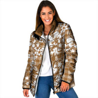 Hibiscus Pakala Bronze Brown Padded Jacket Tropical Floral Stylized LT01 Women Brown - Polynesian Pride