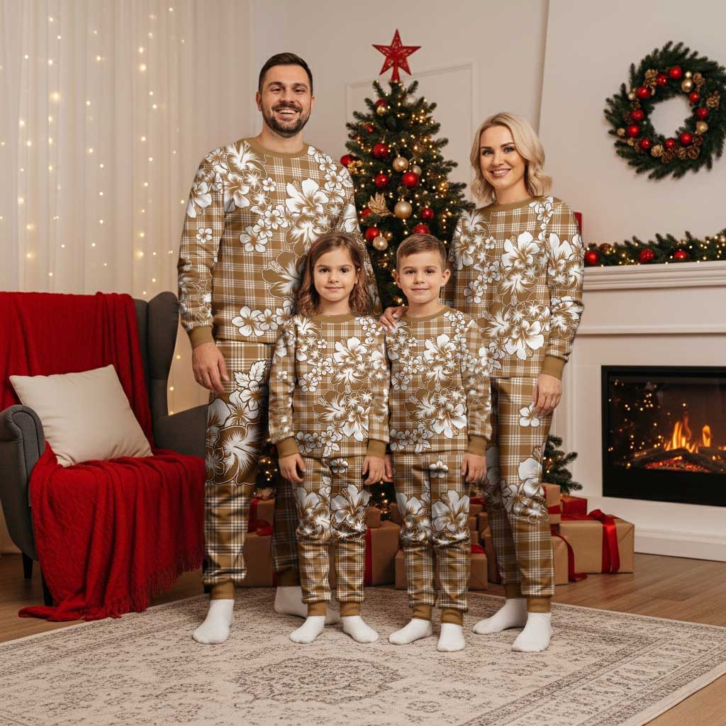 Hibiscus Pakala Bronze Brown Christmas Pajama Set Tropical Floral Stylized - Polynesian Pride