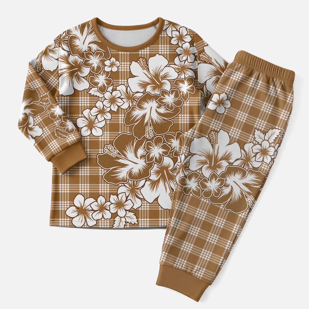 Hibiscus Pakala Bronze Brown Christmas Pajama Set Tropical Floral Stylized - Polynesian Pride