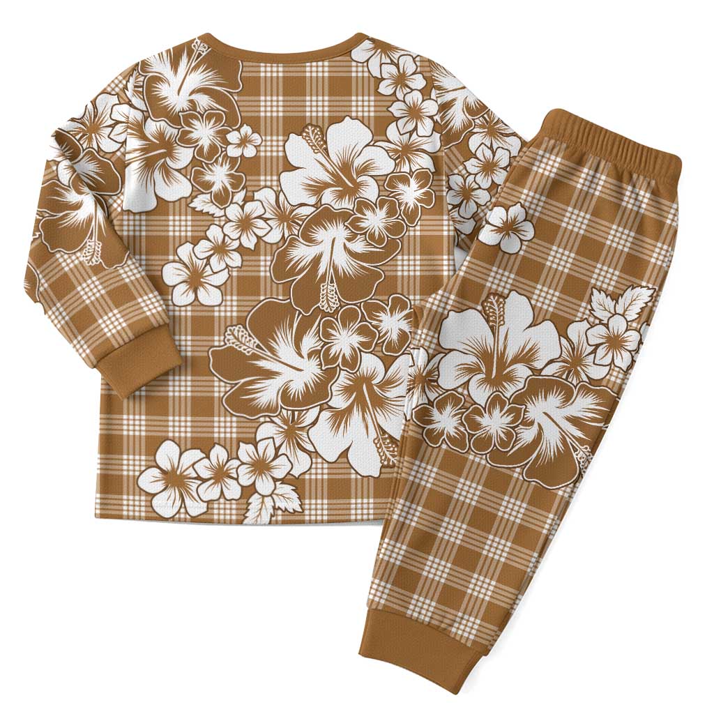 Hibiscus Pakala Bronze Brown Christmas Pajama Set Tropical Floral Stylized - Polynesian Pride