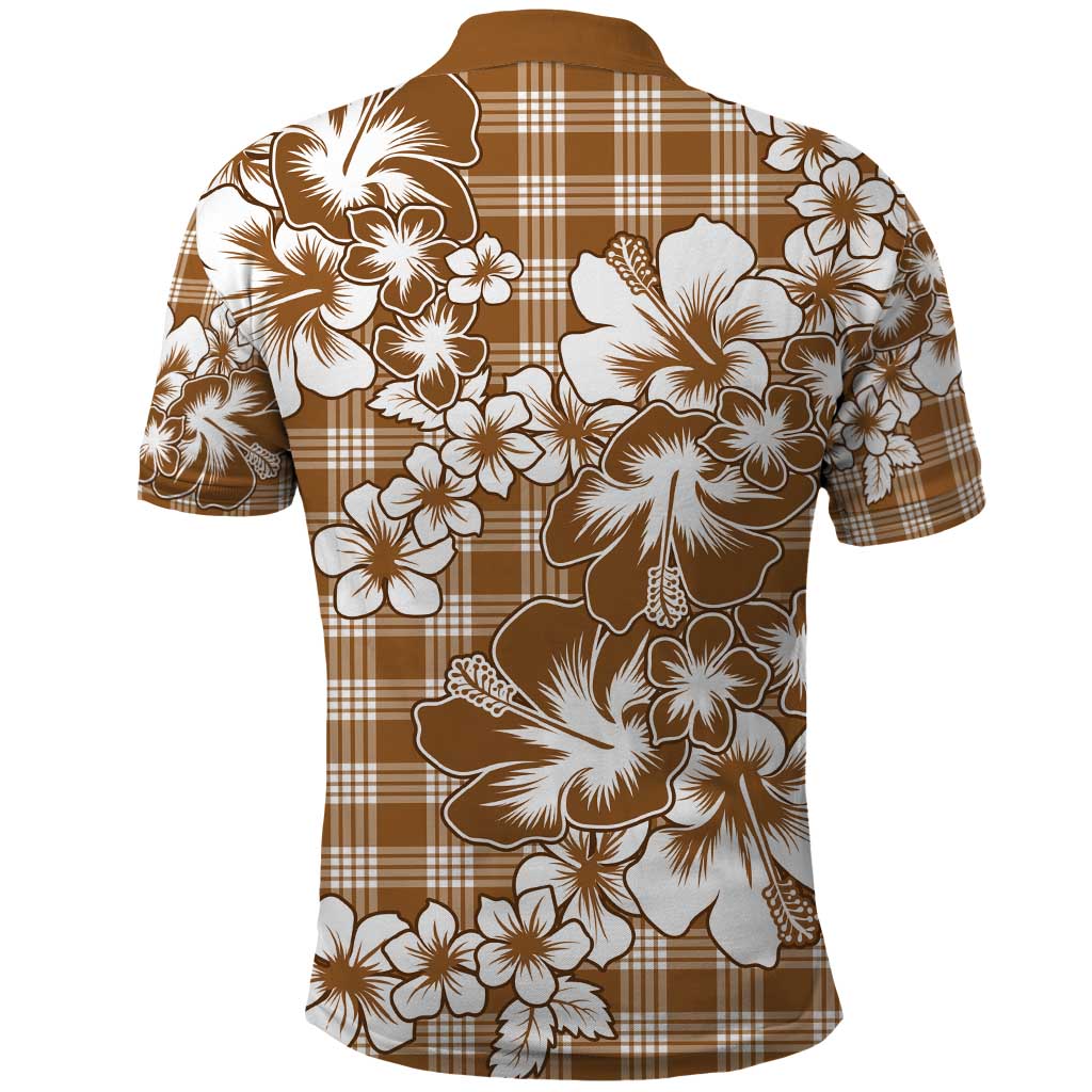Hibiscus Pakala Bronze Brown Polo Shirt Tropical Floral Stylized - Polynesian Pride