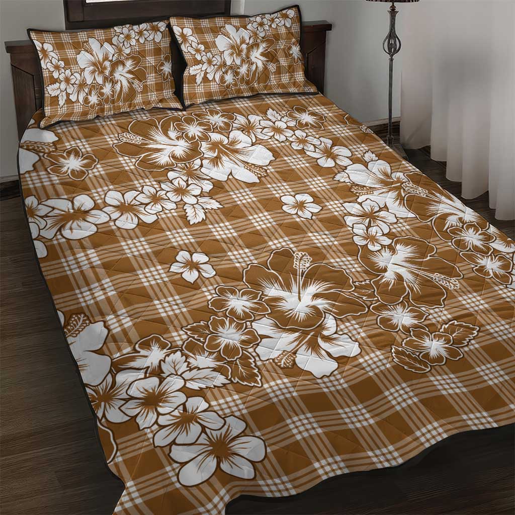 Hibiscus Pakala Bronze Brown Quilt Bed Set Tropical Floral Stylized LT01 Brown - Polynesian Pride
