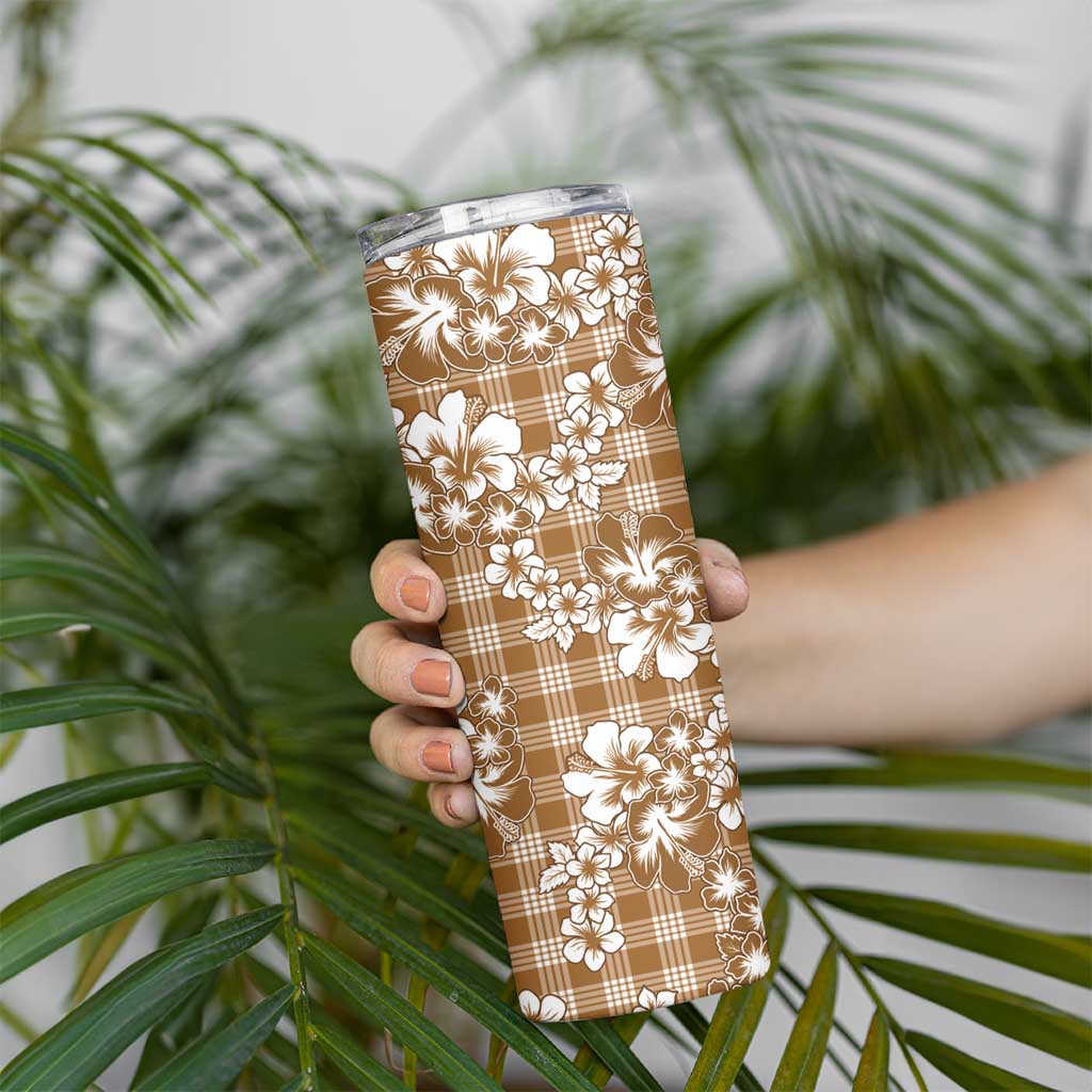 Hibiscus Pakala Bronze Brown Skinny Tumbler Tropical Floral Stylized - Polynesian Pride