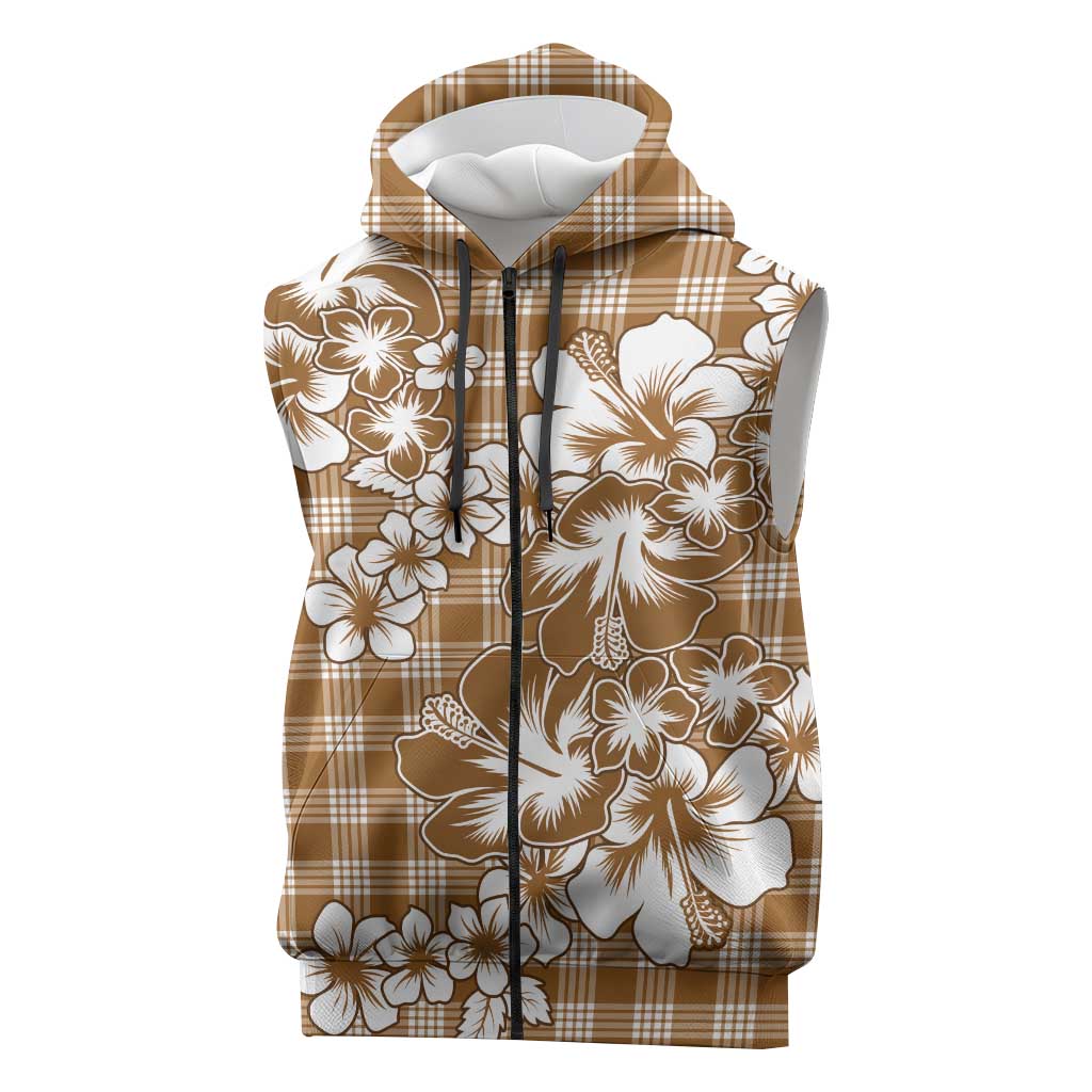 Hibiscus Pakala Bronze Brown Sleeveless Zip Hoodie Tropical Floral Stylized LT01 Brown - Polynesian Pride