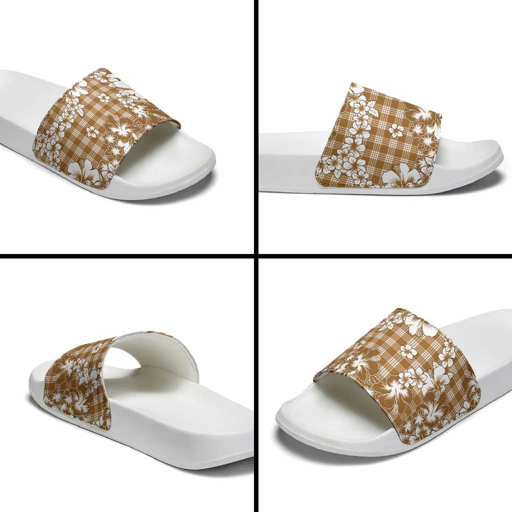 Hibiscus Pakala Bronze Brown Slide Sandals Tropical Floral Stylized - Polynesian Pride