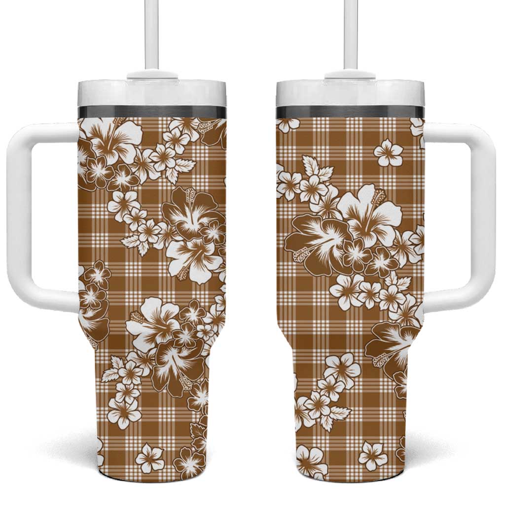 Hibiscus Pakala Bronze Brown Tumbler With Handle Tropical Floral Stylized - Polynesian Pride