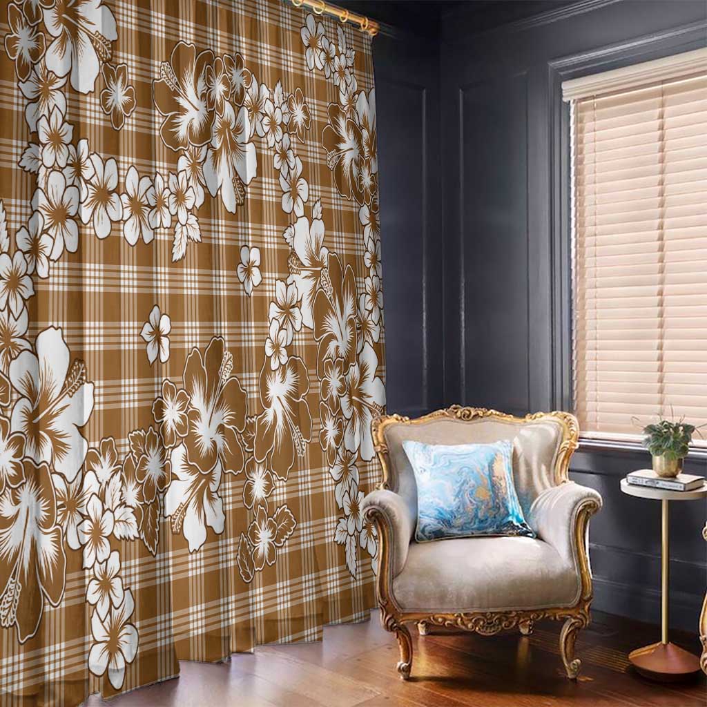Hibiscus Pakala Bronze Brown Window Curtain Tropical Floral Stylized - Polynesian Pride