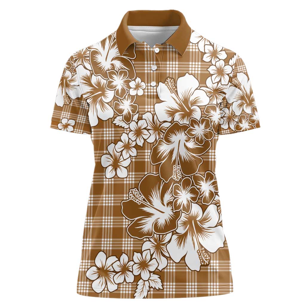 Hibiscus Pakala Bronze Brown Women Polo Shirt Tropical Floral Stylized LT01 Female Brown - Polynesian Pride